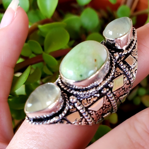 New Chrysoprase and Aquamarine 925 Silver Statement Ring. - Picture 5 of 14